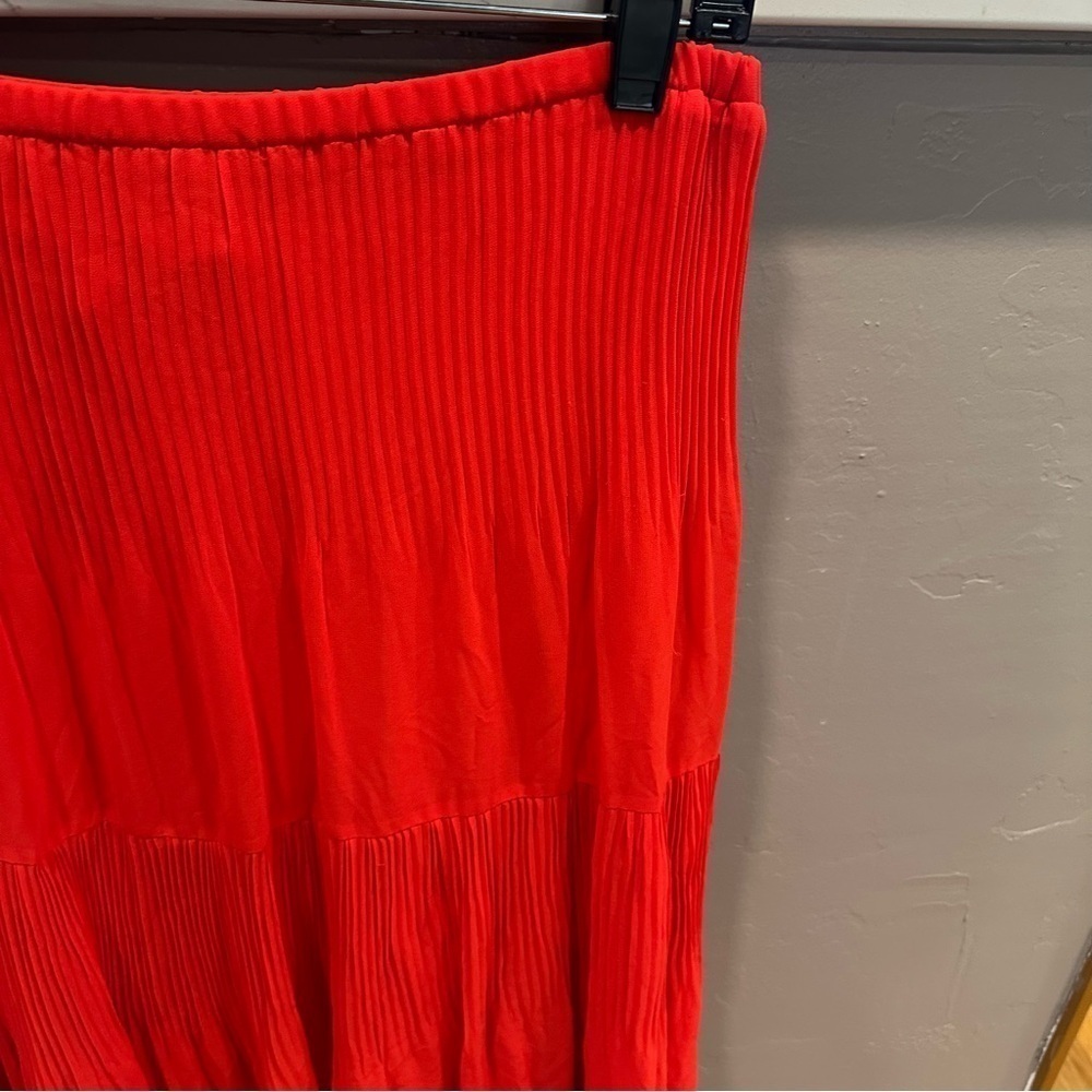 Maxi Tiered Sheer micro pleats bright reddish coral skirt fully lined size 6 C53 - Picture 5 of 10